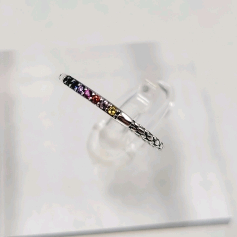 Sterling Silver Rainbow Stack Band - Picture 4 of 11